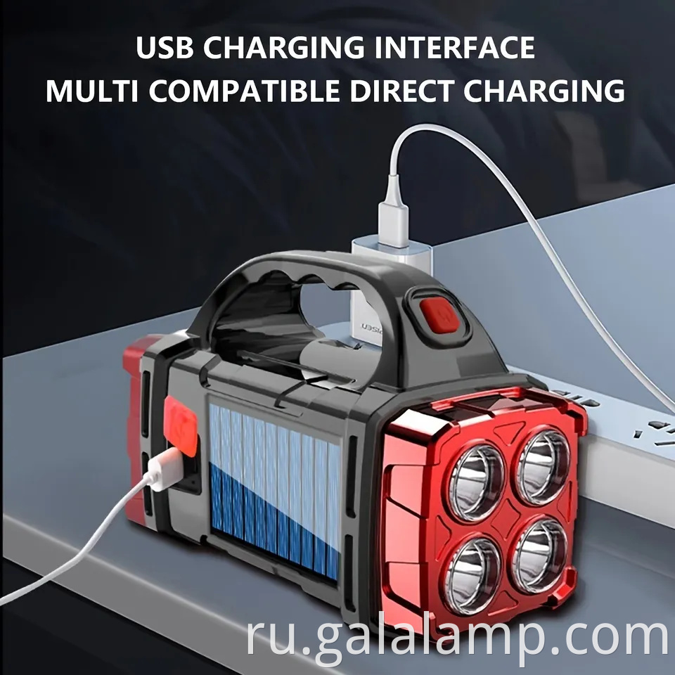 Портативный солнечный и USB -заряжаемый фонарик светодиодного фонаря